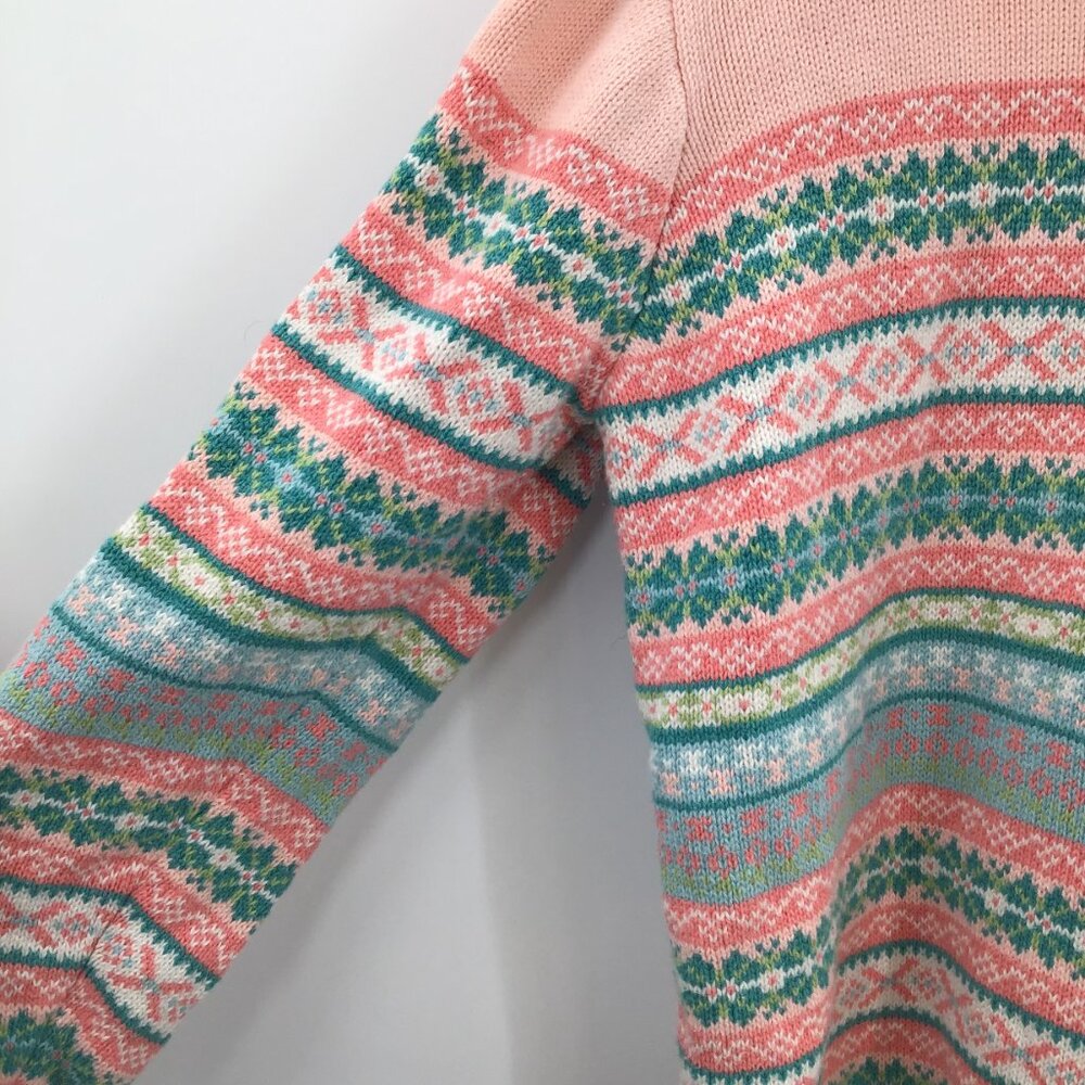 Vintage Womens 1990s Fair Isles Nordic Christmas Sweater Pink Green Cotton Soft - Picture 7 of 11